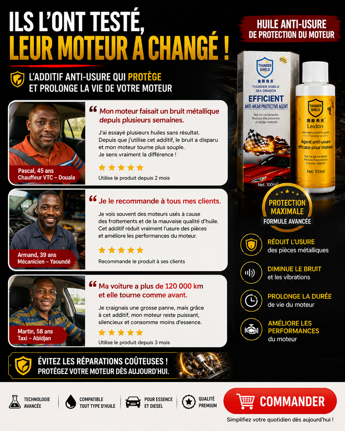Huile anti-usure pour protection du moteur