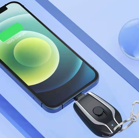power bank avec porte-clés - Compatible Type-C et iPhone, Charge rapide